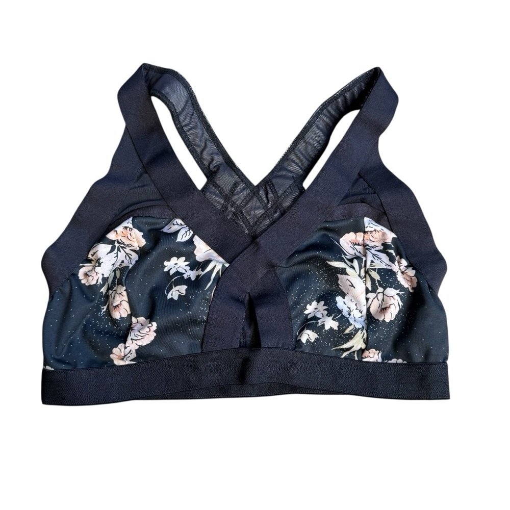 Free People Movement Liza Sports Bra Strappy Black Floral XS L1